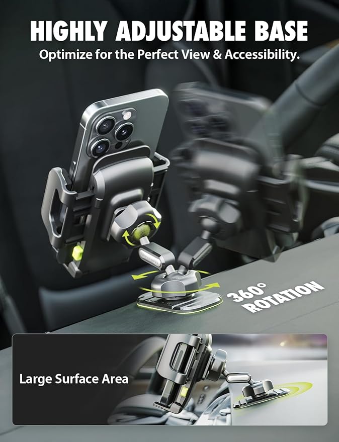 Bracketron Car Phone Holder, TripGrip Phone Mount for Car Dashboard & Air Vent, 360 Rotation One-Hand Release Car Cell Phone Holder for iPhone, Samsung, Androids.