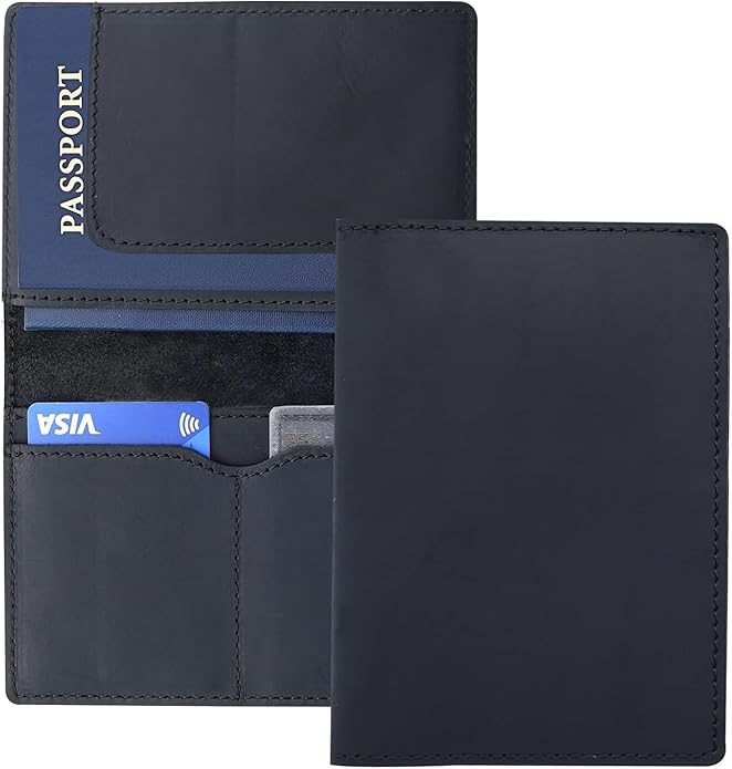 Retro Travel Genuine Leather Passport Holder with Folding Wallet Design