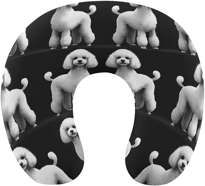 Breathable U-Shaped Neck Pillow Memory Foam Travel, Poodles in Grey and White U-Shape, Machine Washable Support Home Office