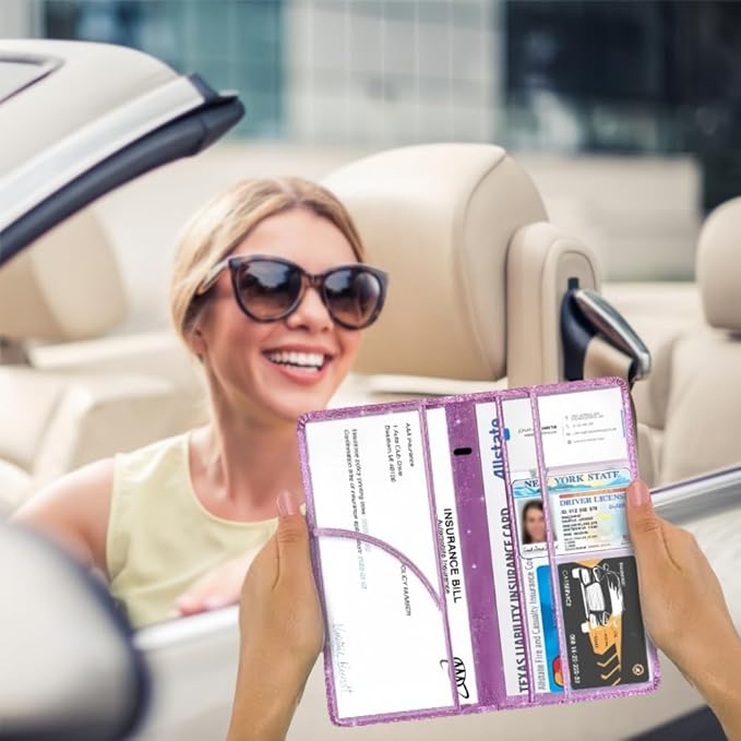 Car Registration and Insurance Card Holder, Document Holder for Cards, Driver Vehicle License Document Glove Box Compartment Organizer, Car Essentials For Women