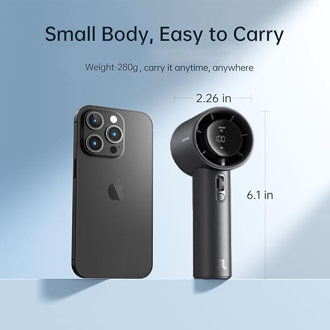 JISULIFE Portable Fan Pro1S 2025, 40Hrs Max Cooling Personal Handheld Fan with LED Display,Metal Shell,9700RPM Powerful,5000mAh battery,Travel Essentials Gifts for Women, Men-Dark Gray