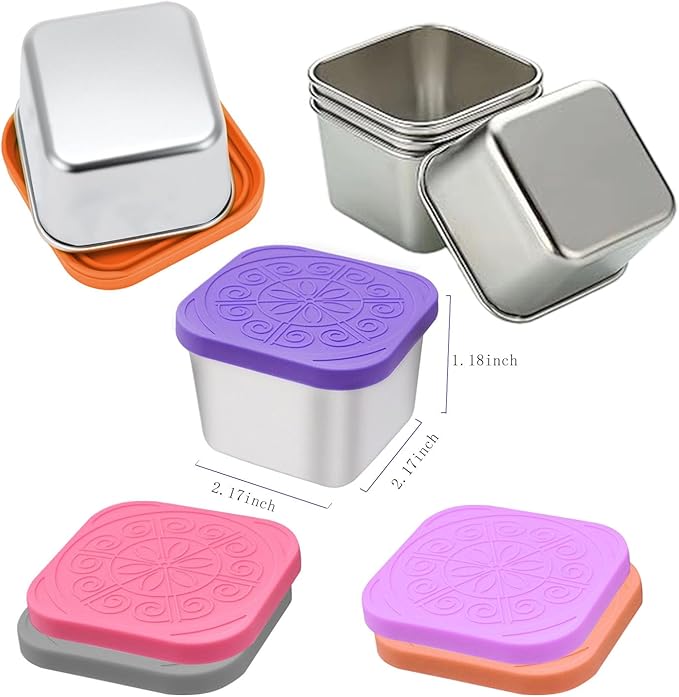 sagact 304 Premium Stainless Steel Snack Containers with Silicone Lids, Snackle Box Containers, Easy-Open Leak-Proof Kids for Taking Out for a Picnic, Lunch Box and Travel. (All-6, 2 OZ)