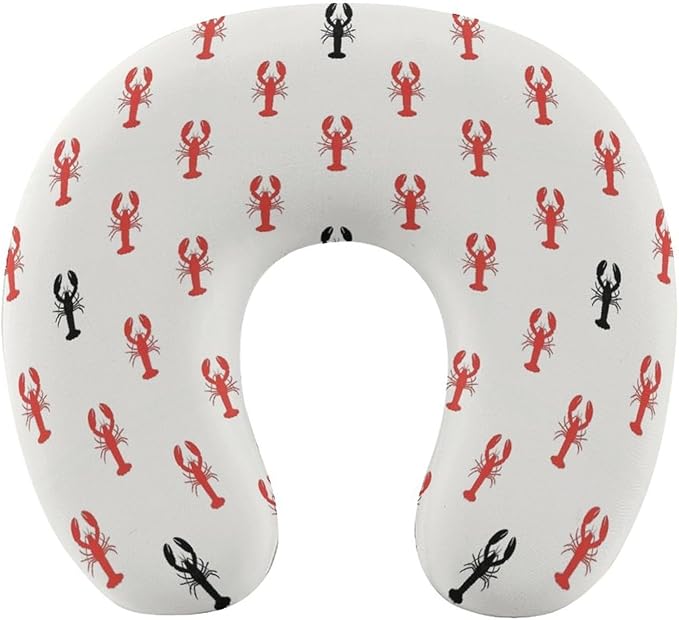 Breathable Travel Pillow Red Lobsters Black Lobster Memory Foam Chin Support, Removable Washable Cover for Airplane Car Office Sleeping