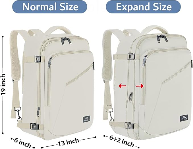 MATEIN Large Travel Backpack Women, Lightweight Carry on Backpack & Hidden Shoulder Straps, Waterproof Anti-Theft Daypack for Flight, Expandable Hiking Weekend Daypack, Travelling Gifts, Beige
