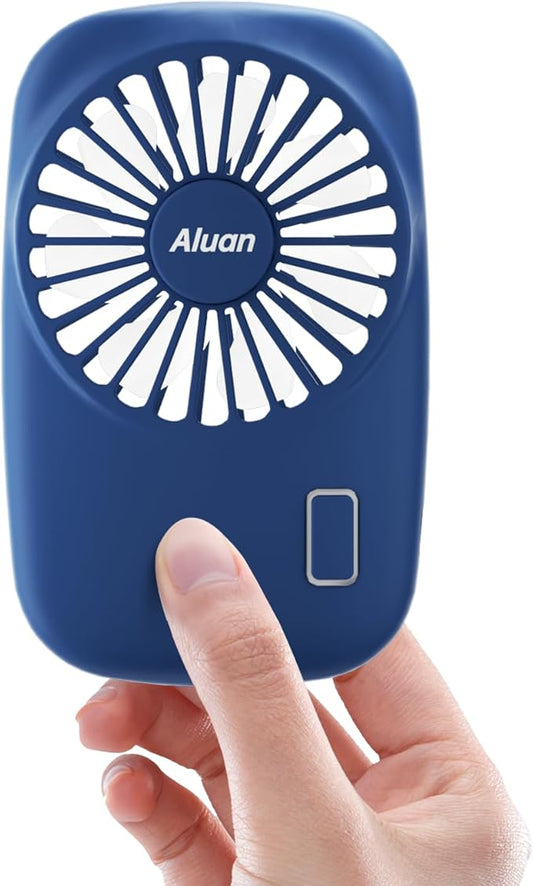 Aluan Handheld Fan Mini Fan Powerful Small Personal Portable Fan Speed Adjustable USB Rechargeable Cooling for Kids Girls Boys Woman Man Home Office Outdoor Travel, Navy Blue