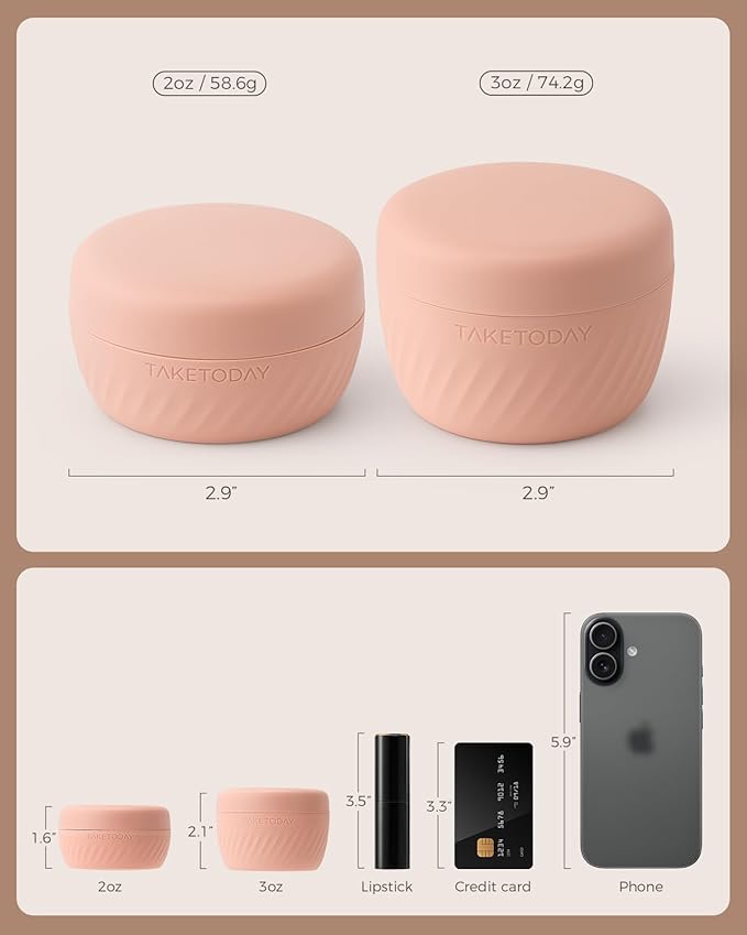 TakeToday Travel Containers for Toiletries, Leak-proof, TSA Approved, Refillable Silicone Cream Jars with Lid Travel Size Essential for Cosmetic toiletry Cream, 3oz, 4 Pack (Apricot)