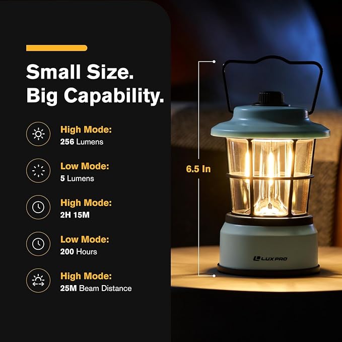 LUXPRO Retro LED Lantern - Battery-Powered Emergency Lantern - Water Resistant - Bright LED Lamp for Indoor & Outdoor Use - Use for Tents, Hiking or Hurricane Prep (Blue, Pack of 1)