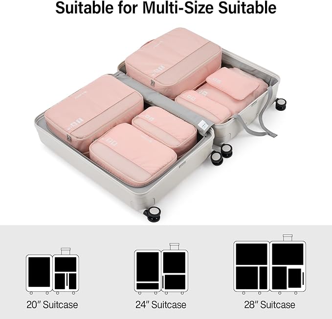 Packing Cubes for Travel, Hanke 7 Set Packing Cubes with Double Zipper,Compression Travel Bags Expandable Design,Durable Packing Organizers for Suitcase Backpack and Carry-On