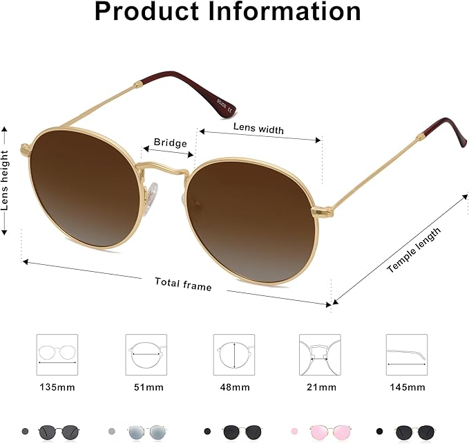 SOJOS Small Round Polarized Sunglasses for Women Men Classic Vintage Retro Shades UV400 SJ1014