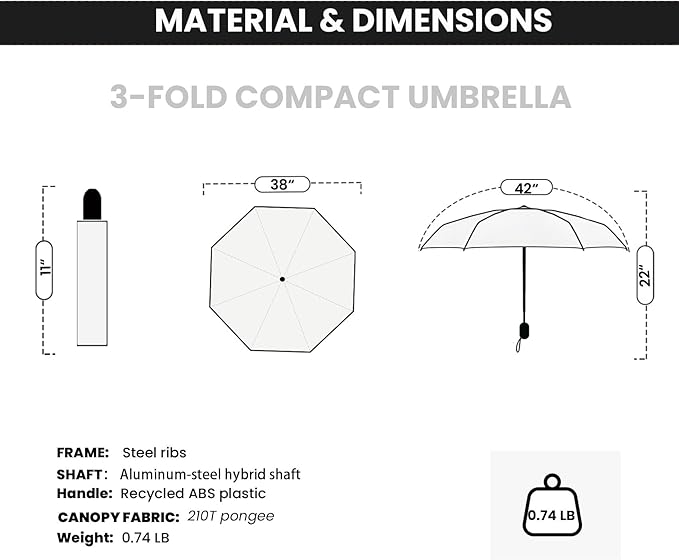 SIEPASA Windproof Travel Compact Umbrella-Automatic Umbrellas for Rain- Folding Umbrella, Travel Compact Umbrella.(Black Polka Dots)