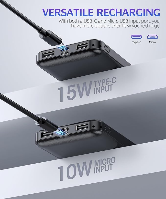 Portable-Charger-Power-Bank - 2 Pack 15000mAh Dual USB Power Bank Output 5V3.1A Fast Charging Portable Charger Compatible with Smartphones and All USB Devices (Deep Black and White)