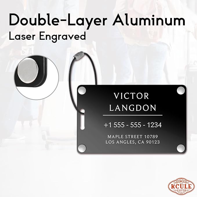 Luggage Tags for Suitcases 4 Pack: Personalized Luggage Tags for Backpacks & Bags Tags with Coustomizable Texts (Black)