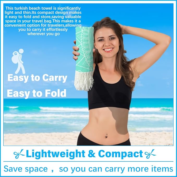 Thin Turkish Beach Towel Lightweight Soft Cotton Extra Large XL Oversized Sand Free Sandproof Absorbent Quick Dry Towels Cloud Bath Pool Travel Compact Essentials Accessories for Adult Gifts