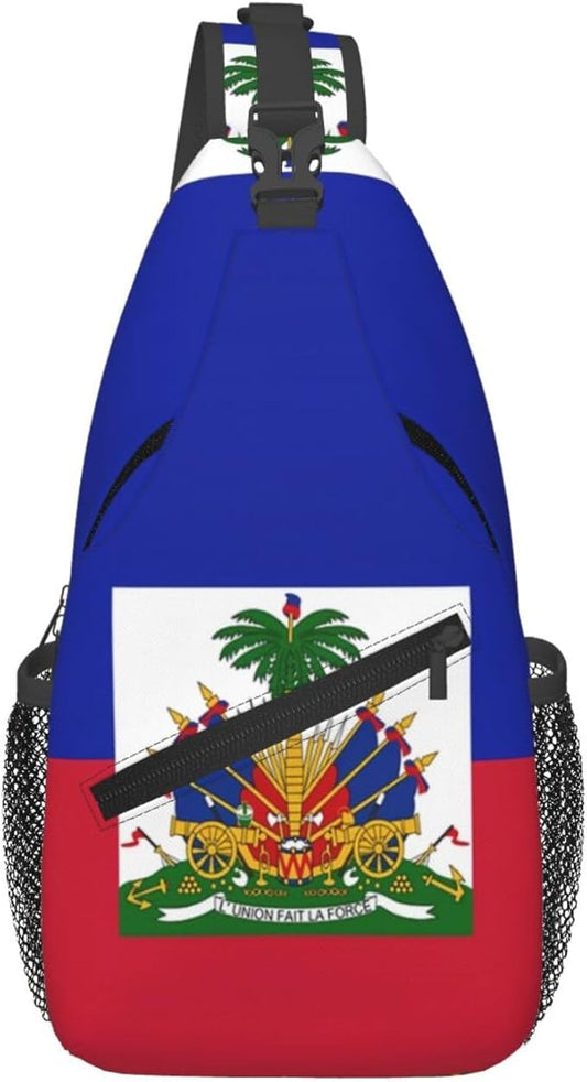 Haiti Flag Sling Bag Multipurpose Crossbody Sling Backpack Travel Cycling Hiking Shoulder Bag For Women Men