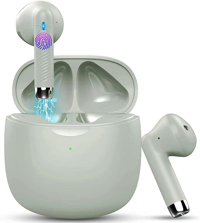 Wireless Earbuds, Bluetooth 5.4 Headphones In Ear with Noise Cancelling Mic, Bluetooth Earbuds Stereo Bass, IP7 Waterproof Sports Earphones, 32H Playtime USB C Charging Green Ear Buds for Android iOS