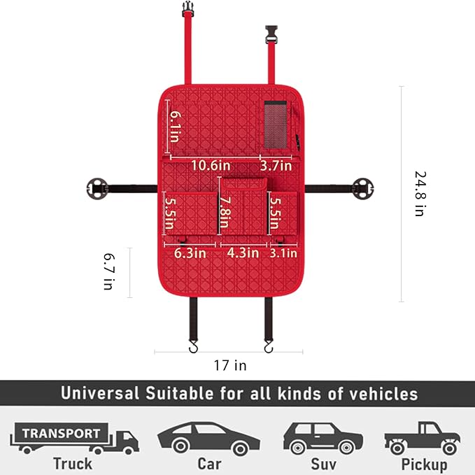 GMQ Backseat Car Organizer 1 Pack, Car Back Seat Organizers with Tray,Multifunctional Car Seat Back Organizer with Foldable Tablet Holder (Red, 1 PC)