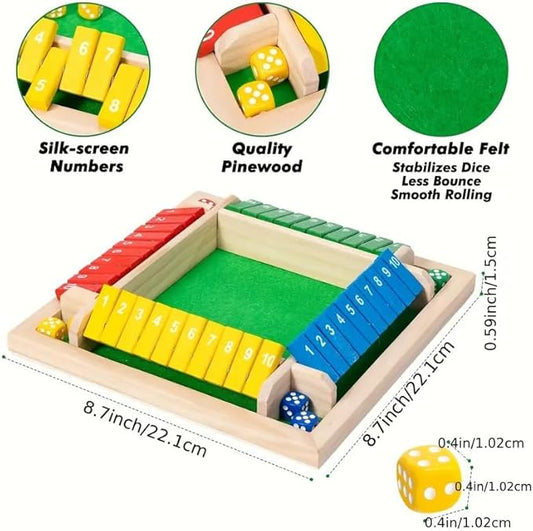 Wooden Shut The Box Game 4 Player – Family Board Game for Kids and Adults, Educational Tabletop Strategy Toy for Home, Party & Travel, Portable Wooden Family Game Night Fun