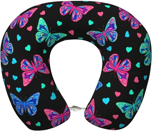 Travel Pillow for Men Women, Washable Relax U Shaped Neck Pillows for Car Head Pain Relief Sleeping Trippy Goth Magic Butterfly