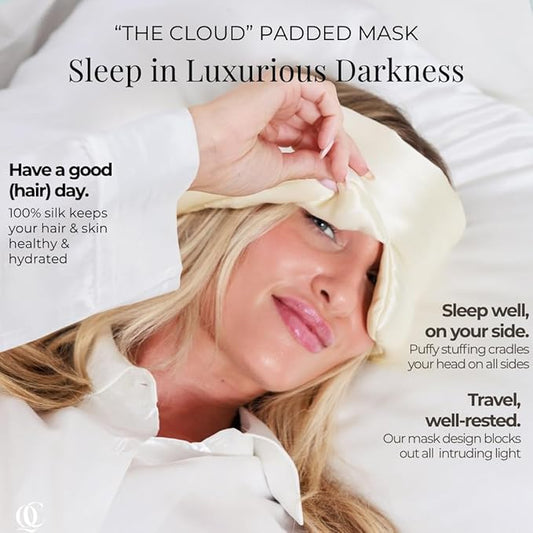 Padded Silk Sleep Mask, Total Blackout Liner Blocks Light, Lightweight, 100% Silk 22 Momme, Soft Lightweight Stuffing Feels Like a Cloud on Your Eyelids (Moonlight Yellow)