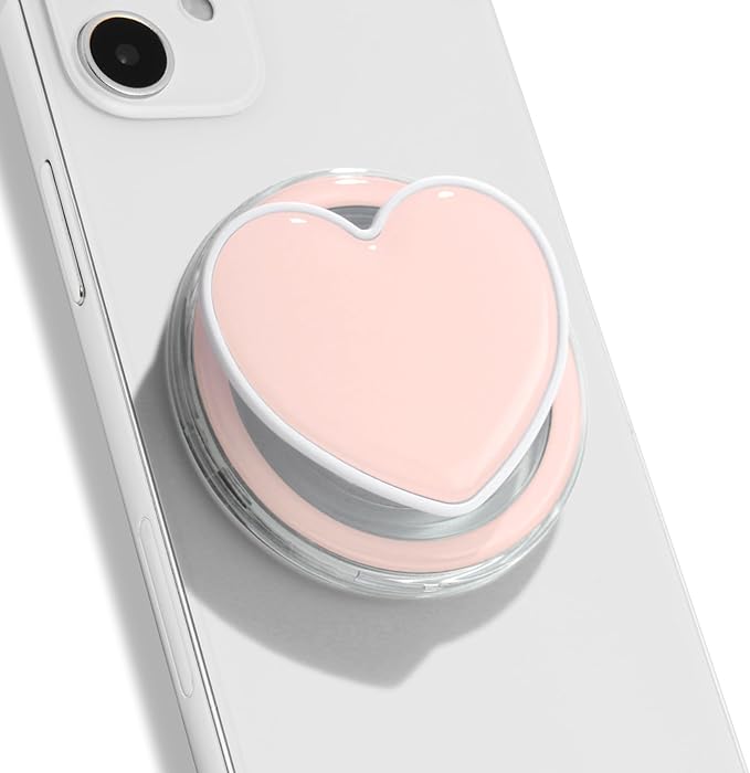 OnTheGrip Cute Solid Macaron Color Heart Shape Collapsible Mobile Phone Grip Stand Holder for Smartphone Tablet Cell Phone Accessory (Pink)