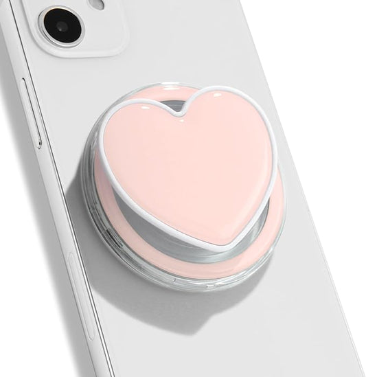 OnTheGrip Cute Solid Macaron Color Heart Shape Collapsible Mobile Phone Grip Stand Holder for Smartphone Tablet Cell Phone Accessory (Pink)