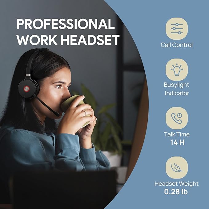 Yealink WH62 DECT Wireless Headset with DECT Base,525 Feet Range Teams/UC Zoom Certified Work Dual Ear Headset for Desk Phone and PC,Telephone Headset with Noise Cancelling Mic,Ringer,14 H Talk Time