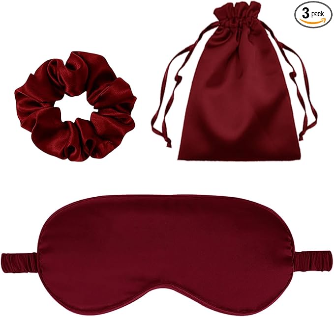 3Pcs Satin Eye Mask Silk Sleep Masks Set Silky Blindfold Eyeshade Blackout Eyes Cover Pouches Bag Scrunchy Wedding Gift