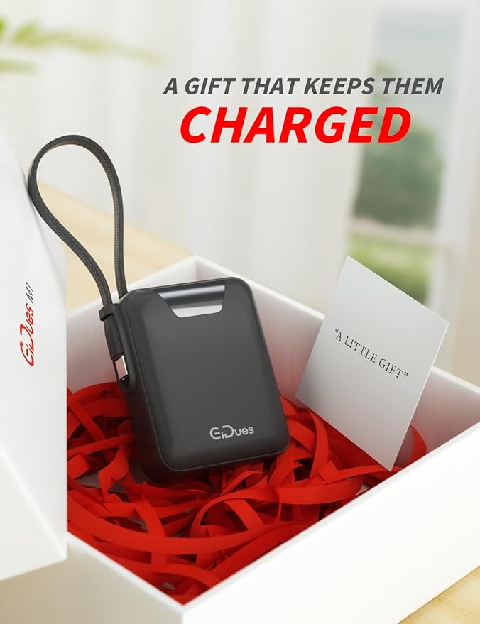 Mini Portable Charger, 10000mAh Ultra-Compact Power Bank, 22.5W PD Fast Charging, Tpye-C Built-in Cable, Small Size External Battery Pack for iPhone, Samsung, Android iPad (Black)