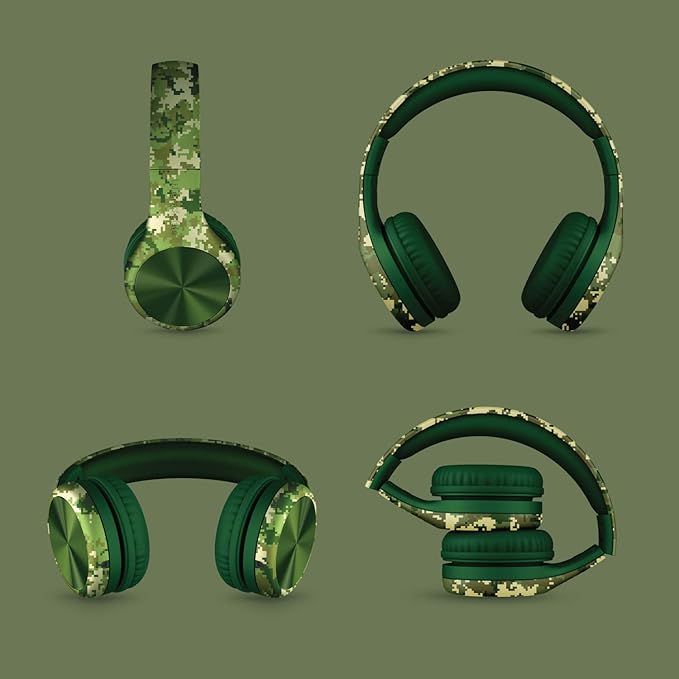 LilGadgets Connect+ Pro Wired Kids Headphones for School with Microphone, Volume Limiting Over-Ear Headset with Cord, SharePort Technology & SoftTouch Padding, Green Digital Camo