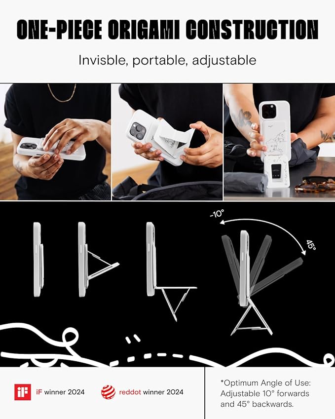 MOFT Phone Tripod Wallet x Shantell Martin for iPhone, Mulit-Angles, Lightweight & Portable Phone Stand, MOVAS Vegan Leather Phone Wallet, Strong Magnets, NFC Card Holder, Misty Cove (with Card Slot)