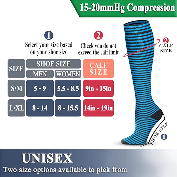 QUXIANG Copper Compression Socks for Women & Men Circulation (8 Pairs) - Best for Running Athletic Cycling - 15-20 mmHg