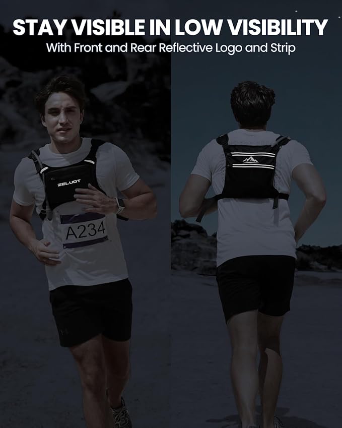 Chest Pack with 1L Water Bladder, USA Original Patent, Lightweight Adjustable Running Vest for Men Women, Reflective Running Hydration Vest for Hiking, Cycling