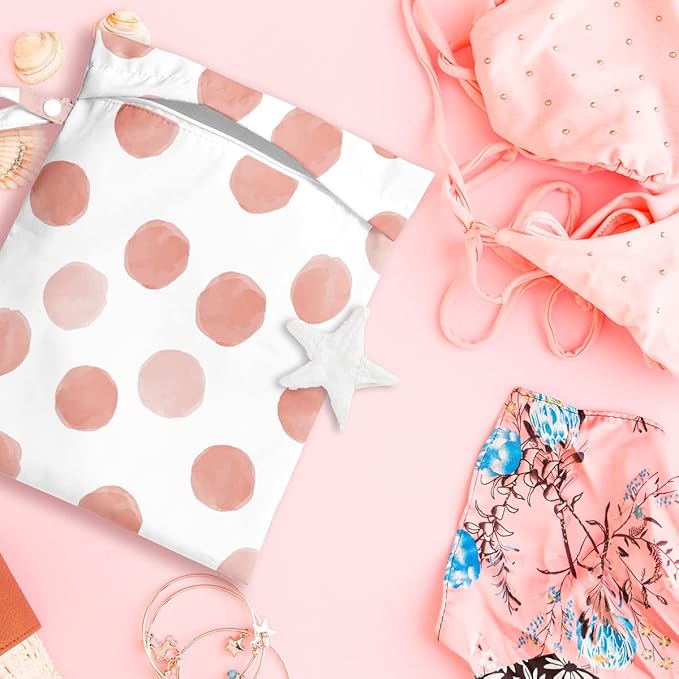 Wet Bag, Wet Dry Bag, Wet Bag for Swimsuit, Travel, Beach, Pool, Diapers, Dirty Yoga Gym Clothes, Makeup Bag, Waterproof Reusable Polka Dot Decor Geometric Polka Dot