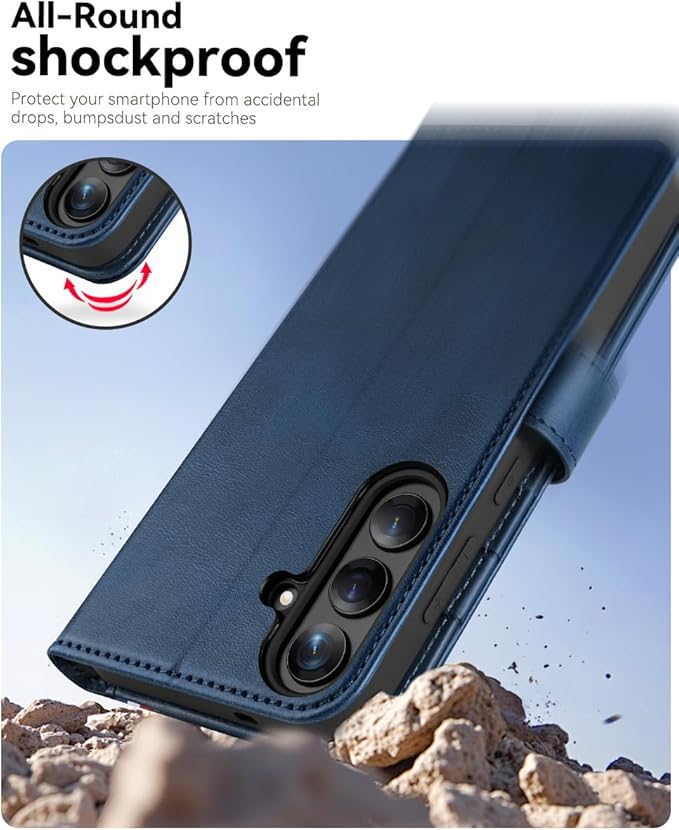 OCASE Compatible with Galaxy S25 Wallet Case, PU Leather Flip Folio Case with Card Holders RFID Blocking Kickstand [Shockproof TPU Inner Shell] Protective Phone Cover 6.2 Inch 2025, Spliced Blue