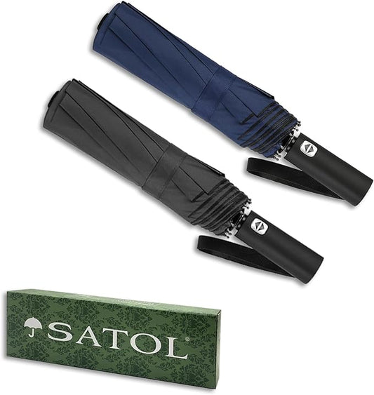 Satol Compact Umbrellas Automatic Open/Close, 46 Inch Windproof Travel Umbrellas, 10-Rib Umbrella for Rain, UPF 50+ UV Protection Sturdy Folding Umbrella