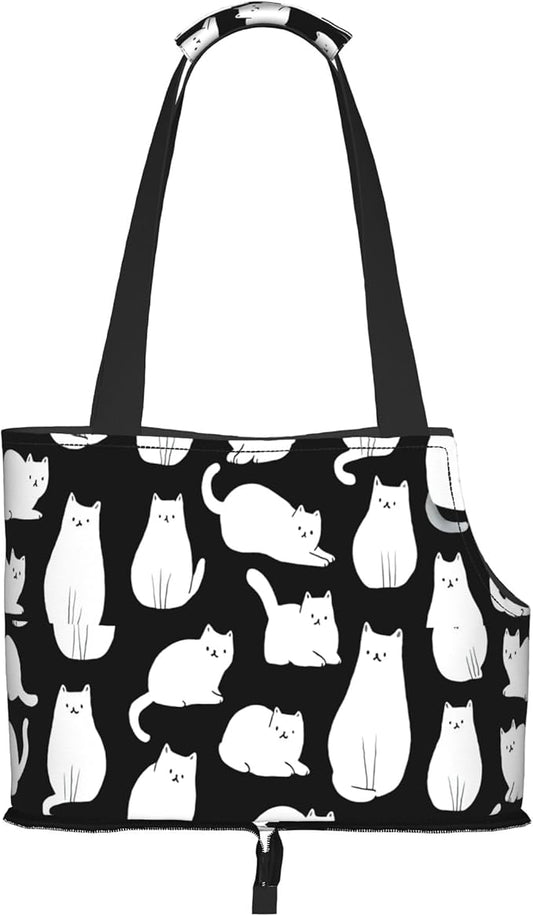 White cat Small pet (Kitten or Puppy) Travel Handbag Portable Foldable Shoulder Bag pet backpackBlack