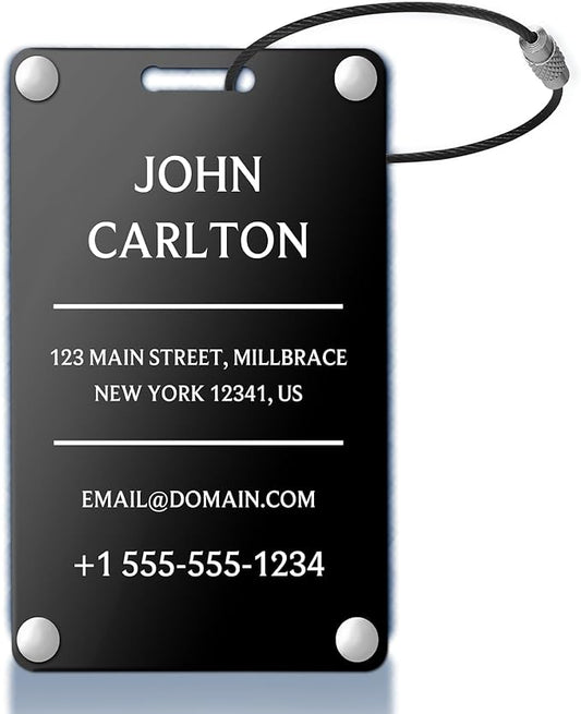 Personalized Luggage Tags for Suitcases - Aluminum Custom Luggage Tags for Backpacks & Bags, Sturdy, Waterproof & Heavy Duty (Black/Card-Sized)