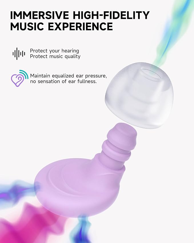 5 Pairs Ear Plugs for Sleeping Noise Reduction,Beinkap Reusable Earplugs Hearing Protection for Focus, Noise Sensitivity,Study,Work,Snoring,Motorcycle,Concert,Airplanes,24dB-33dB（Purple）