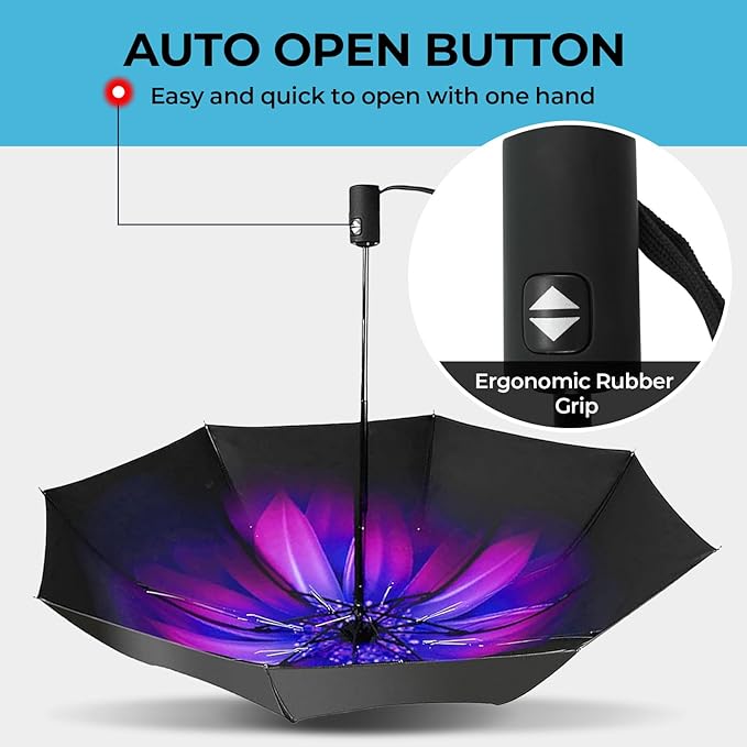 LLanxiry Compact Travel Umbrella, 44" Canopy, Automatic Open/Close Windproof Umbrella, 210T Pongee, 8-Rib Fiberglass, Travel Size Mini, Portable Rain/Sun Umbrellas UPF 50+ with Cover