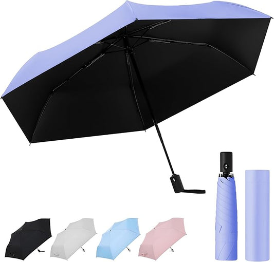 Auto Open Close Umbrella - Ultra Light Compact Travel & Backpack Size for Women and Men, UPF 50+ Eco-Friendly Sun Protection & Windproof Rain Umbrella with UV Defense