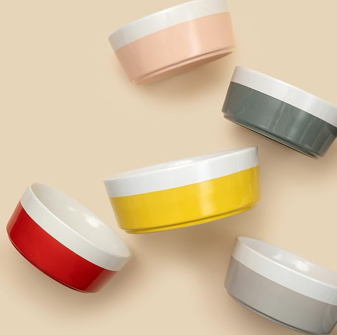 Waggo Dipper Ceramic Dog Bowl for Small and Large Breeds - Heavyweight and Durable Pet Food and Water Dish Crock, Dishwasher Safe, Modern (Rose, Small)