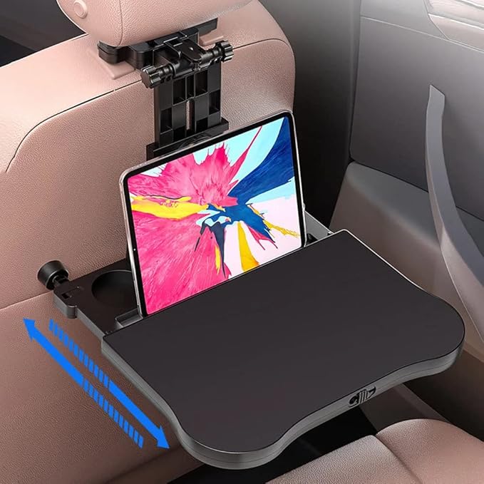 Oshotto Car Back Seat Tray Table – Foldable Auto Backseat Desk for Laptop, Food with Cup Holder, 360 Degree Rotating Adjustable Travel Tray with Phone/Tablet Holder, Universal Fit