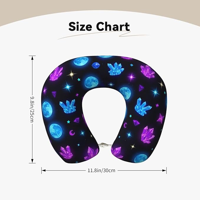 Support Neck Pillow for Youth Travel, Washable Airplane Chin Supporting and Relax U Shaped Pillows Trippy Purple Goth Moon Crystals Black Sky