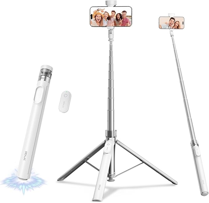 66" Automatic Phone Tripod Stand with Remote, Cell Phone Tripod for iPhone Video Recording & Live Streaming, Adjustable Selfie Stick Tripod for Content Creators, Vloggers,White