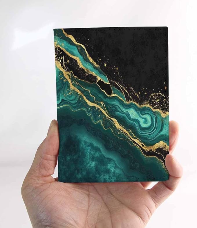 Abstract Marble Passport Holder for Travel Luxury Black Green Golden Foil PU Leather Passport Cover Wallet Cute Passport Card Holder for Women and Men