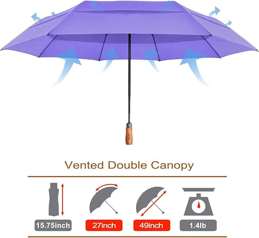 Lejorain Large Folding Golf Umbrella - Compact Mens Umbrellas Travel Rain and Windproof 54inch Collapsible Automatic Open Close Umbrella 210T Teflon Vented Double Canopy