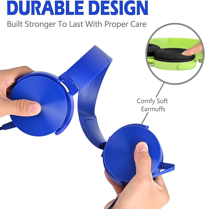 Kids Headphones 2 Pack for School Classroom Students, Durable Comfy Swivel Wired Headset for Online Learning, Noise Stereo Sound 3.5mm Jack for Chromebook, Computer, Laptop(Dark Blue+Green)