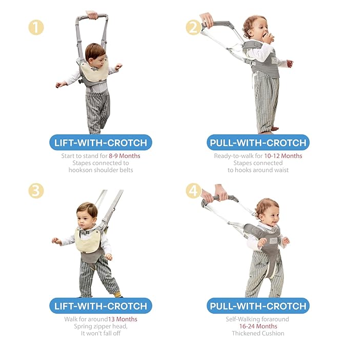 Baby Walking Harness-Handheld Assistant Belt- Toddler Infant Walking Aid for Trainer & Support 7-24 Month Old (all-season-Gray-1819)