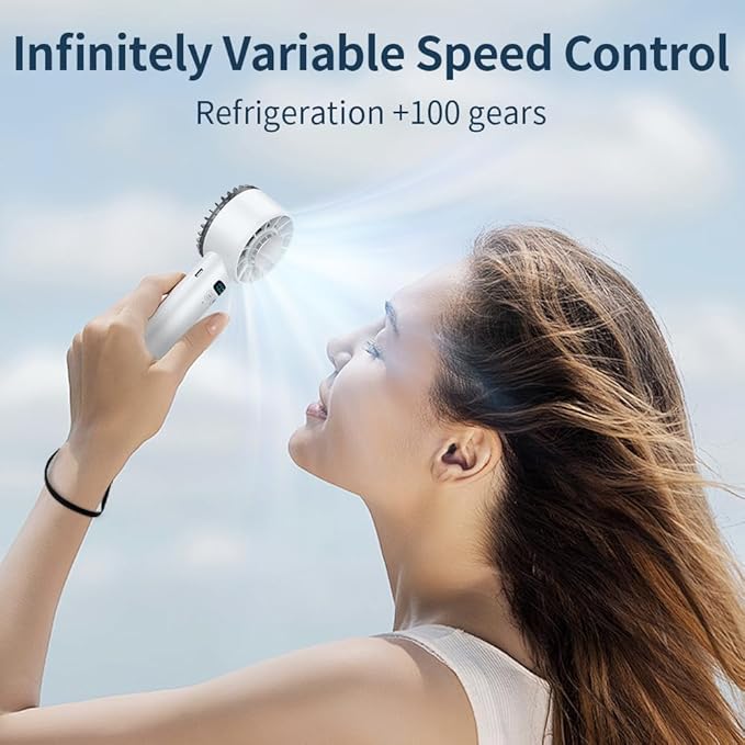 Portable Handheld Fan, Rechargeable 5200mAh Battery, Personal Mini Fan Rapid Cooling High Speed Turbo 100 Speed Adjustable, Digital Display, Travel Camping Outdoor Indoor Office, Gift for Women Men