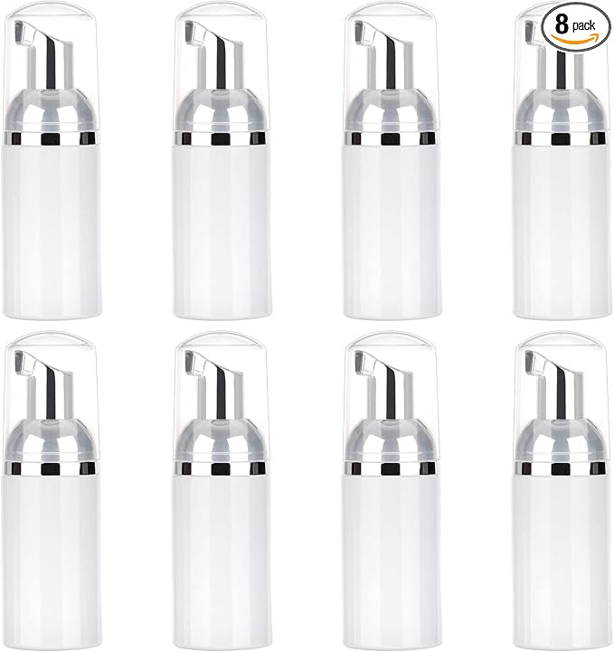 8 Pcs 1oz 30ml Plastic Foamer Pump Bottle Foam Dispenser Bottles Mini Liquid Foaming Bottles for Refillable Travel Hand Soap Foaming,Shampoo,Castile,Cleaning (Sliver+White)